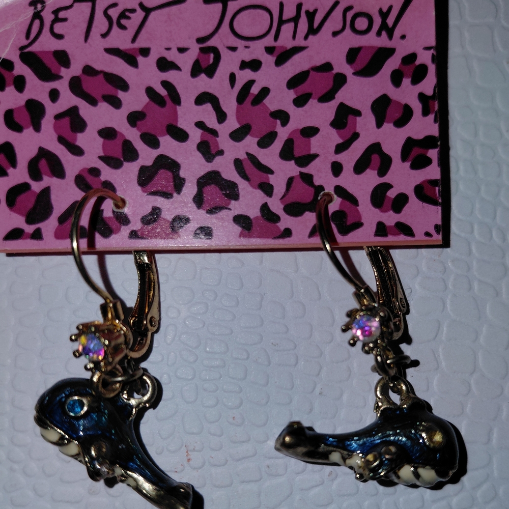 Betsey Johnson Gold-Tone Earrings with Blue Enamel Whale Charms